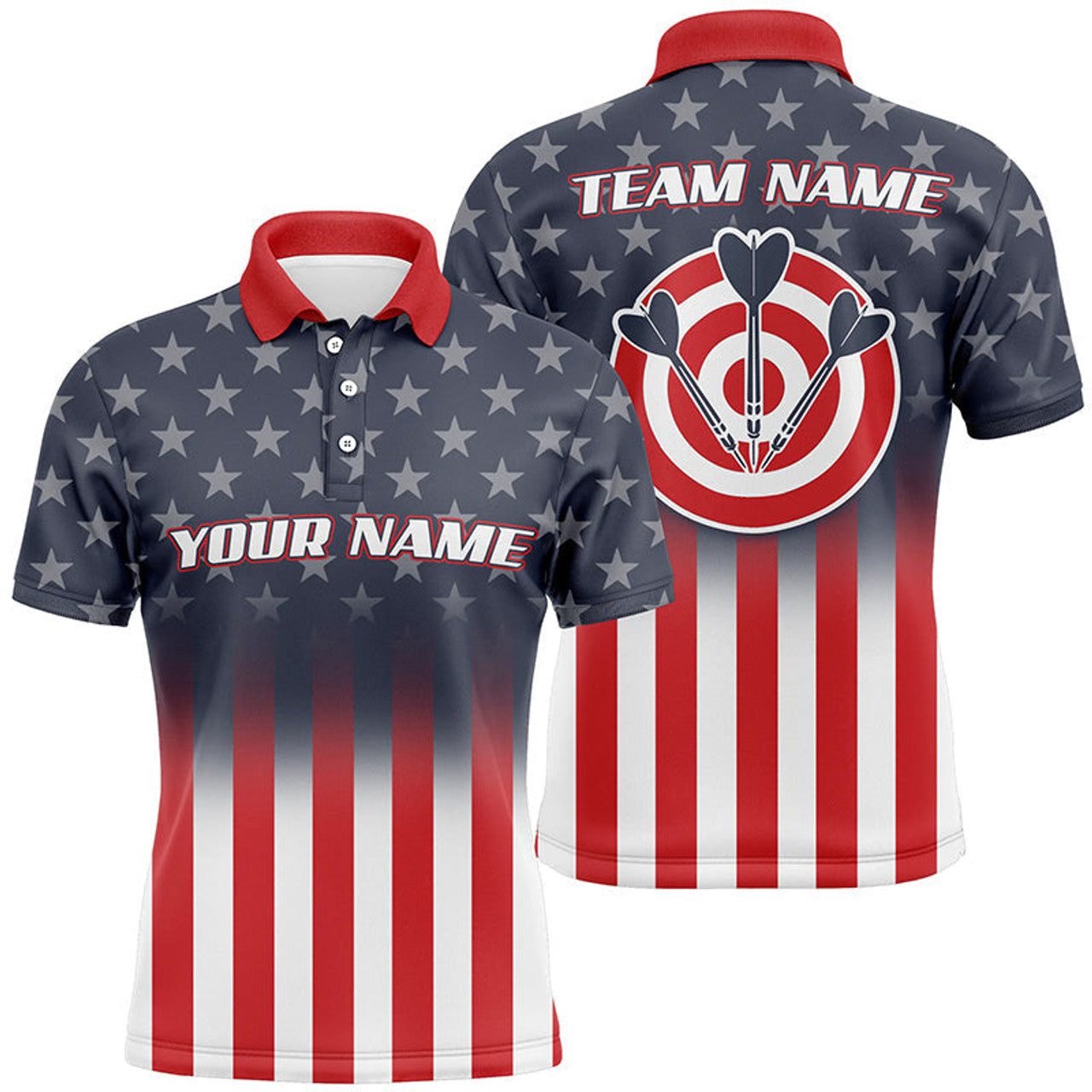 Custom Gradient American Flag Patriotic Dart Jersey Men's Polo Shirt S-5XL