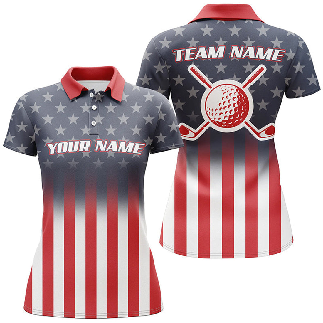 Custom Gradient American Flag Golf Polo for Women Women's Polo Shirts S-5XL