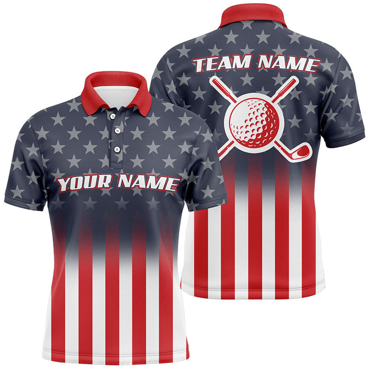 Custom Gradient American Flag Golf Shirt Patriotic Gift Men's Polo Shirt S-5XL