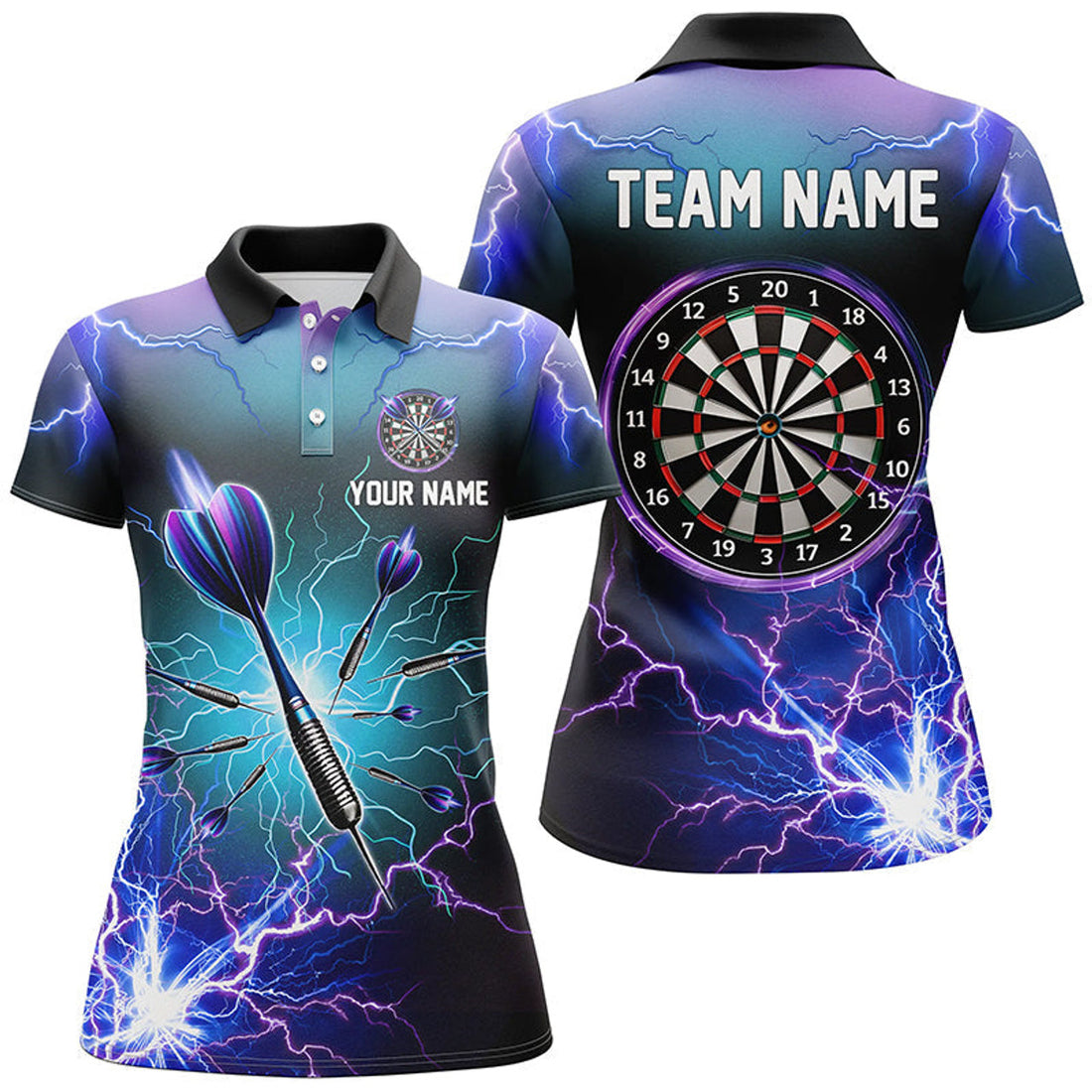 Custom Purple Thunder Lightning 3D Darts Shirt for Women's Polo Shirts S-5XL