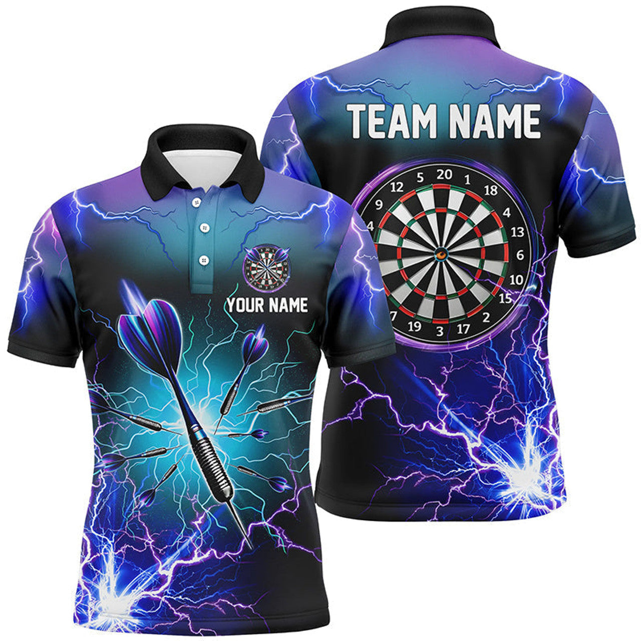 Custom Purple Thunder Lightning 3D Dart Shirt Men's Polo Shirt S-5XL