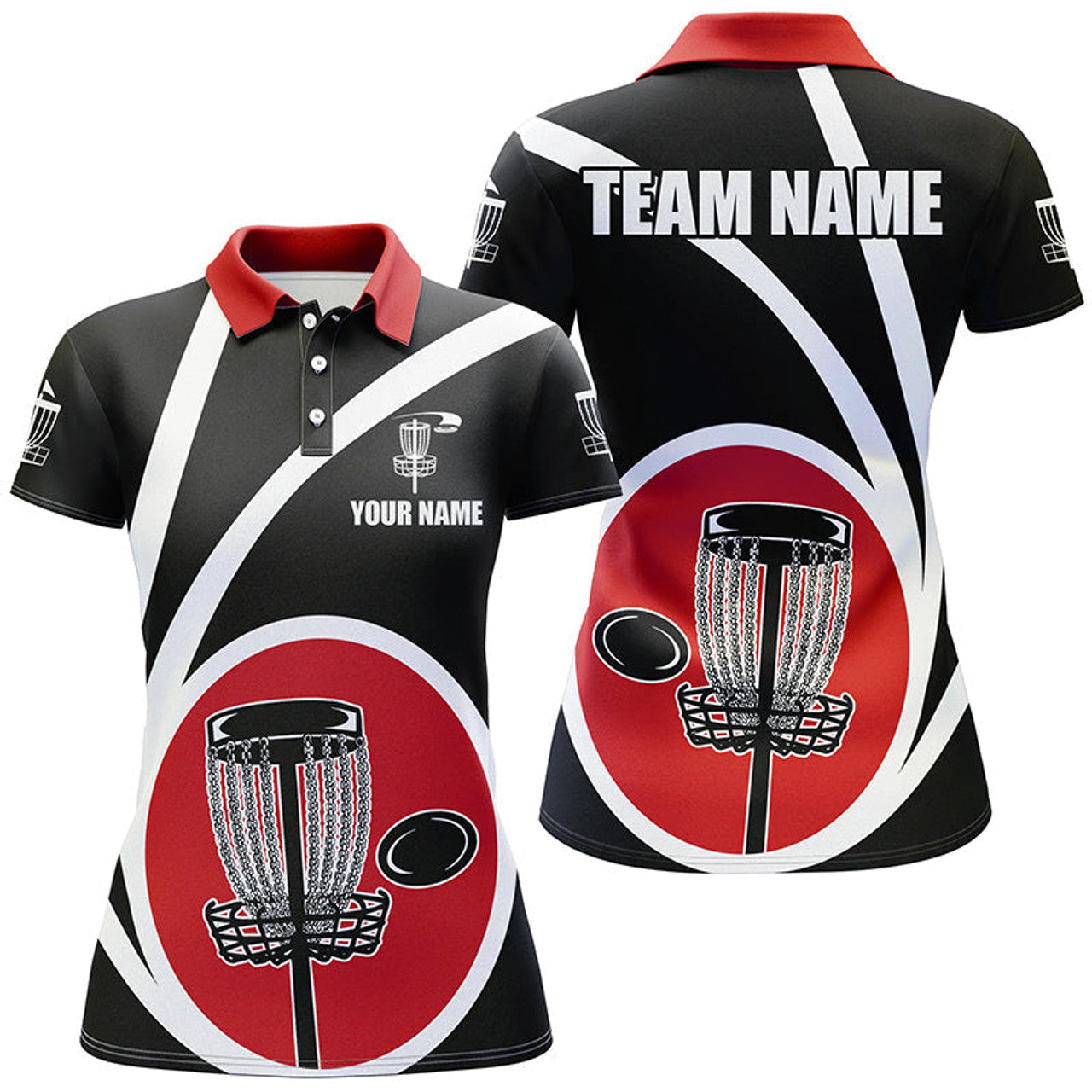 Customized Black Red Women's Disc Golf Polo Shirt Women's Polo Shirts S-5XL