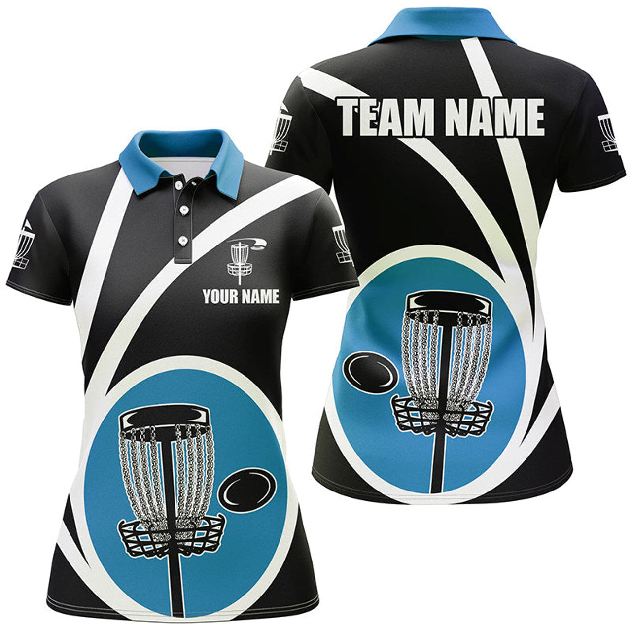 Customized Black Blue Cool Disc Golf Shirt Team Gift Women's Polo Shirts S-5XL