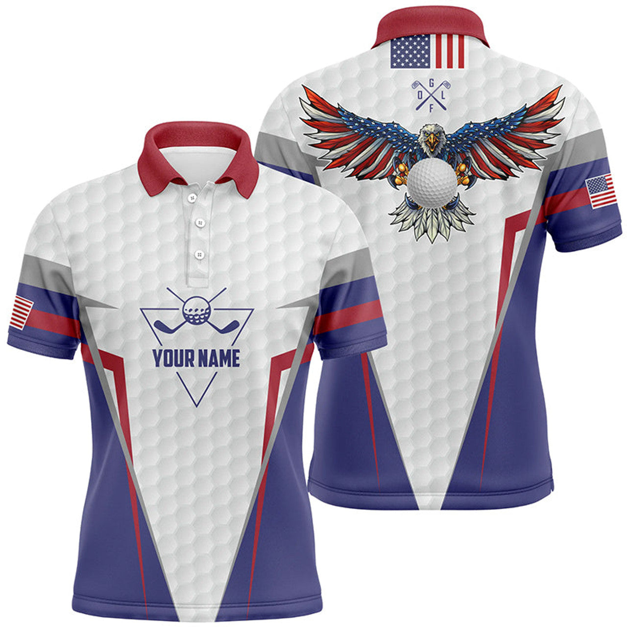 Custom American Flag US Eagle Golf Shirt Patriotic Gift Men's Polo Shirt S-5XL