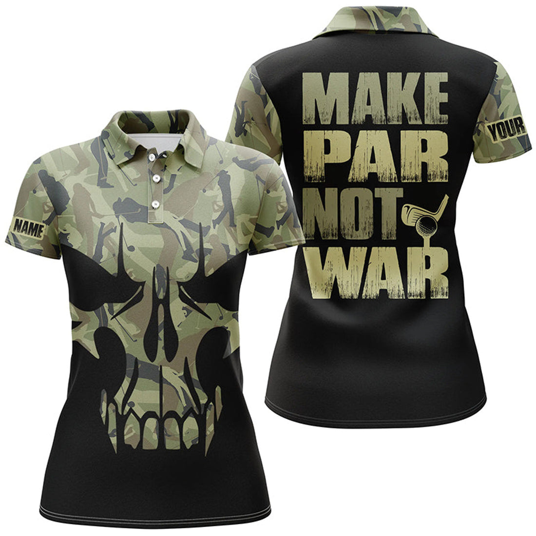 Custom Par Not War Skull Green Camouflage Golf Shirt Women's Polo Shirts S-5XL