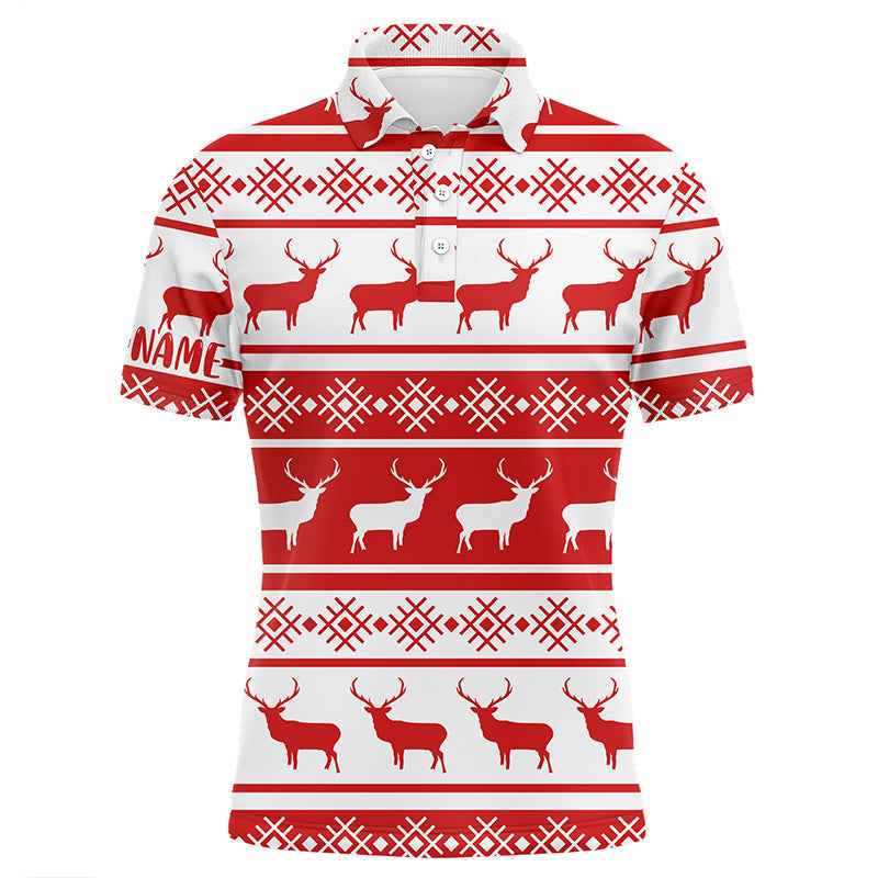 Christmas Deer Seamless Pattern Red White Golf Mens Polo Shirt S-5XL