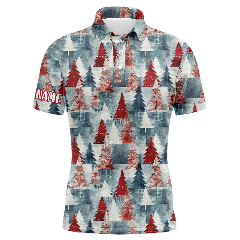 Grunge American Christmas Tree Red Blue Vintage Golf Men's Polo Shirt