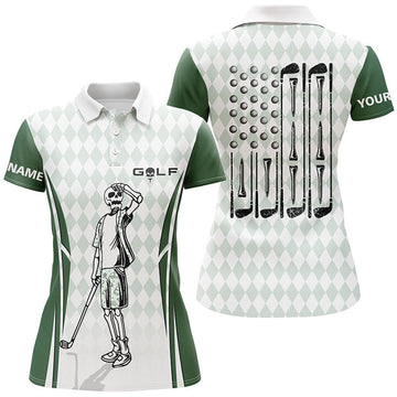Custom Argyle American Flag Patriotic Golf Skull Design Women's Polo Shirts S-5XL