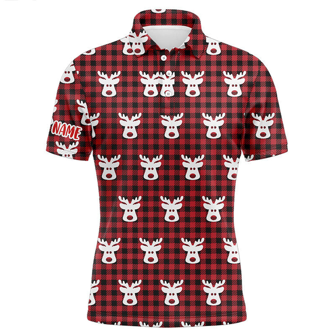 Reindeer Red Black Plaid Christmas Golf Shirt Men's Polo Shirt S-5XL