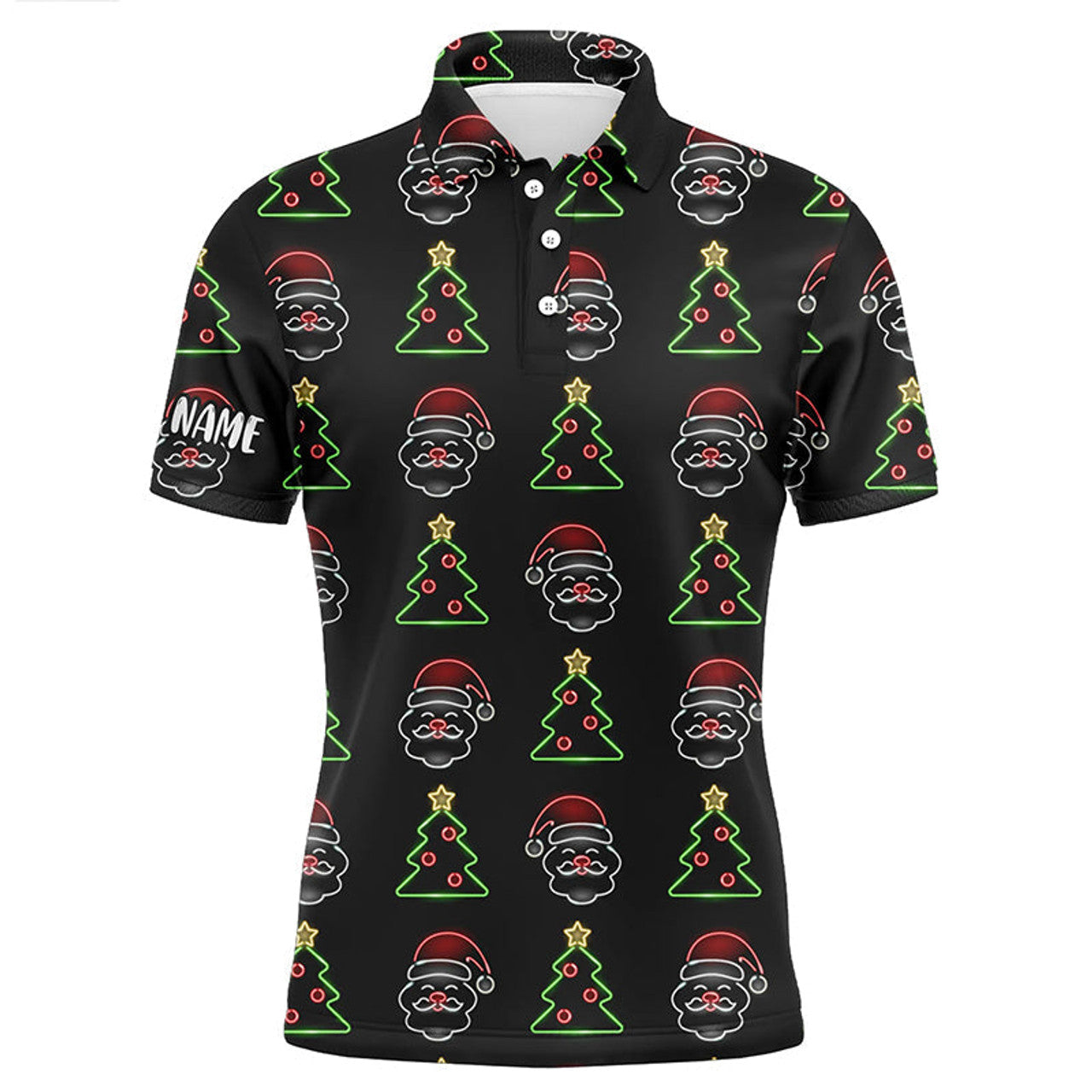 Neon Christmas Tree Santa Funny Golf Shirt Custom Men's Polo Shirt S-5XL