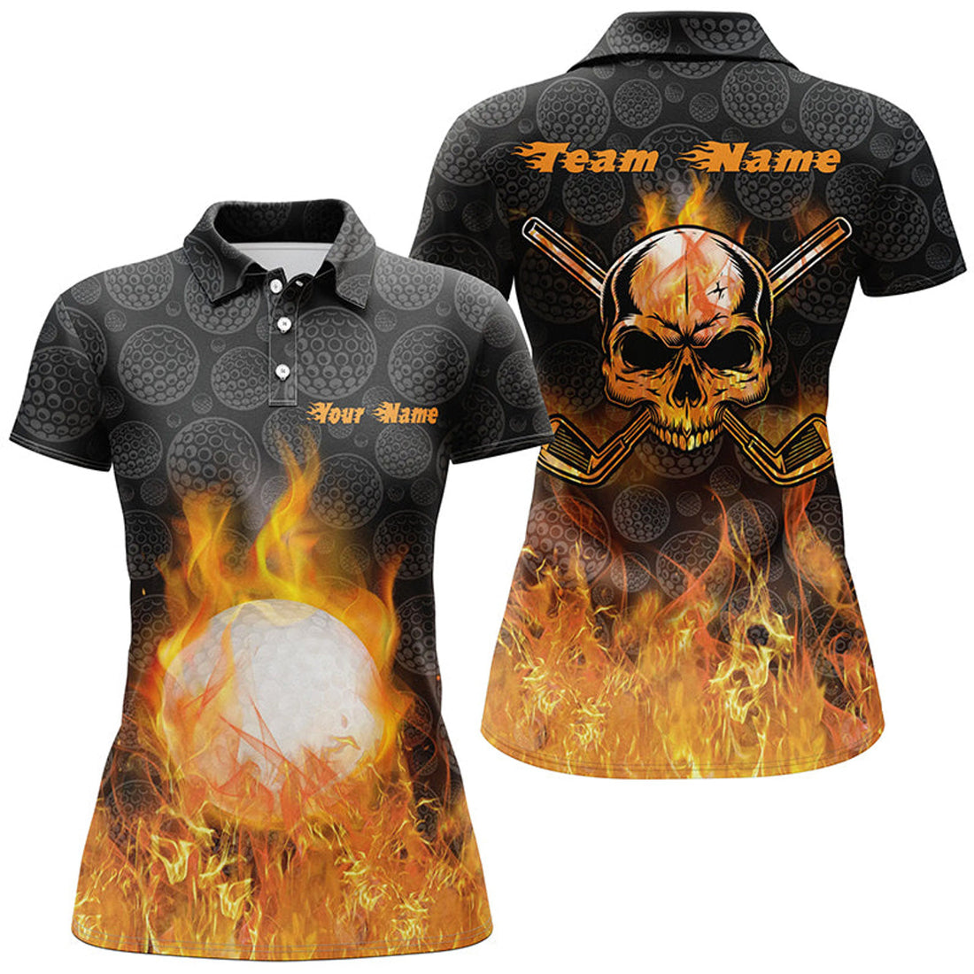 Custom Fire Flame Golf Shirt with Skull Design Best Gift Women's Polo Shirts S-5XL