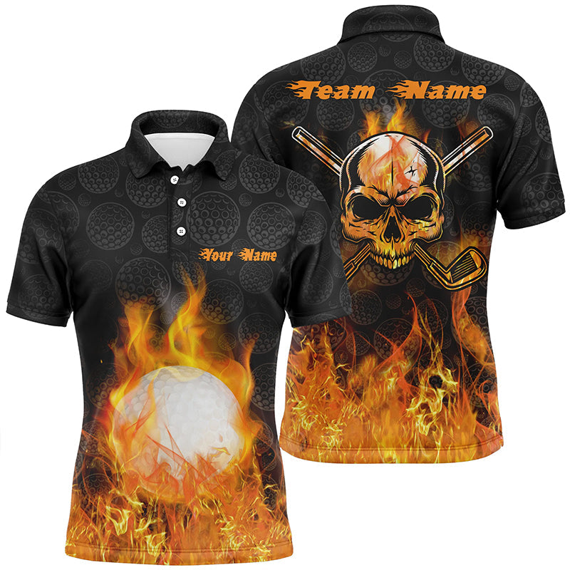 Fire Flame Golf Ball Custom Orange Skull Best Gift Mens Polo Shirt S-5XL