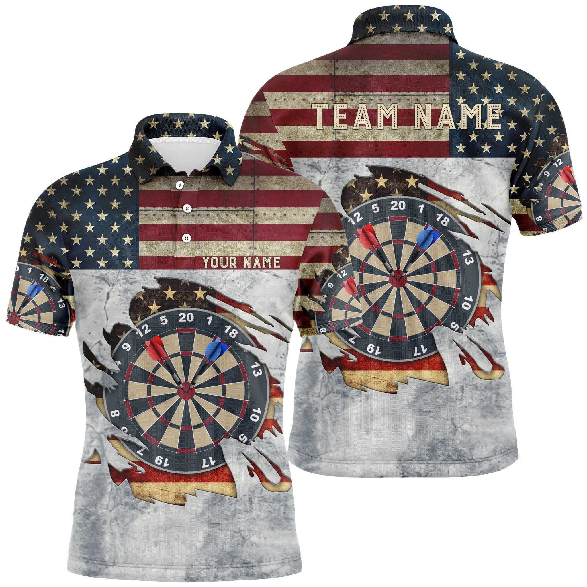 Men's Retro American Flag Darts Shirt Custom Name Patriotic Men's Polo Shirt