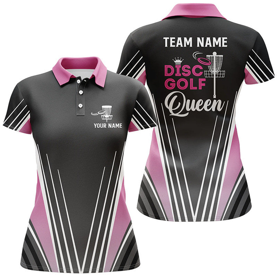Custom Disc Golf Queen Black Pink Personalized Golf Gifts Women's Polo Shirts S-5XL
