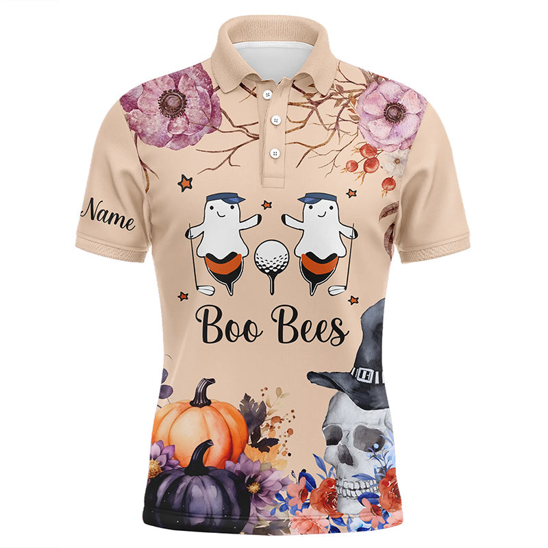 Boo Bees Halloween Skull Light Orange Funny Golf Shirt Men's Polo Shirt S-5XL