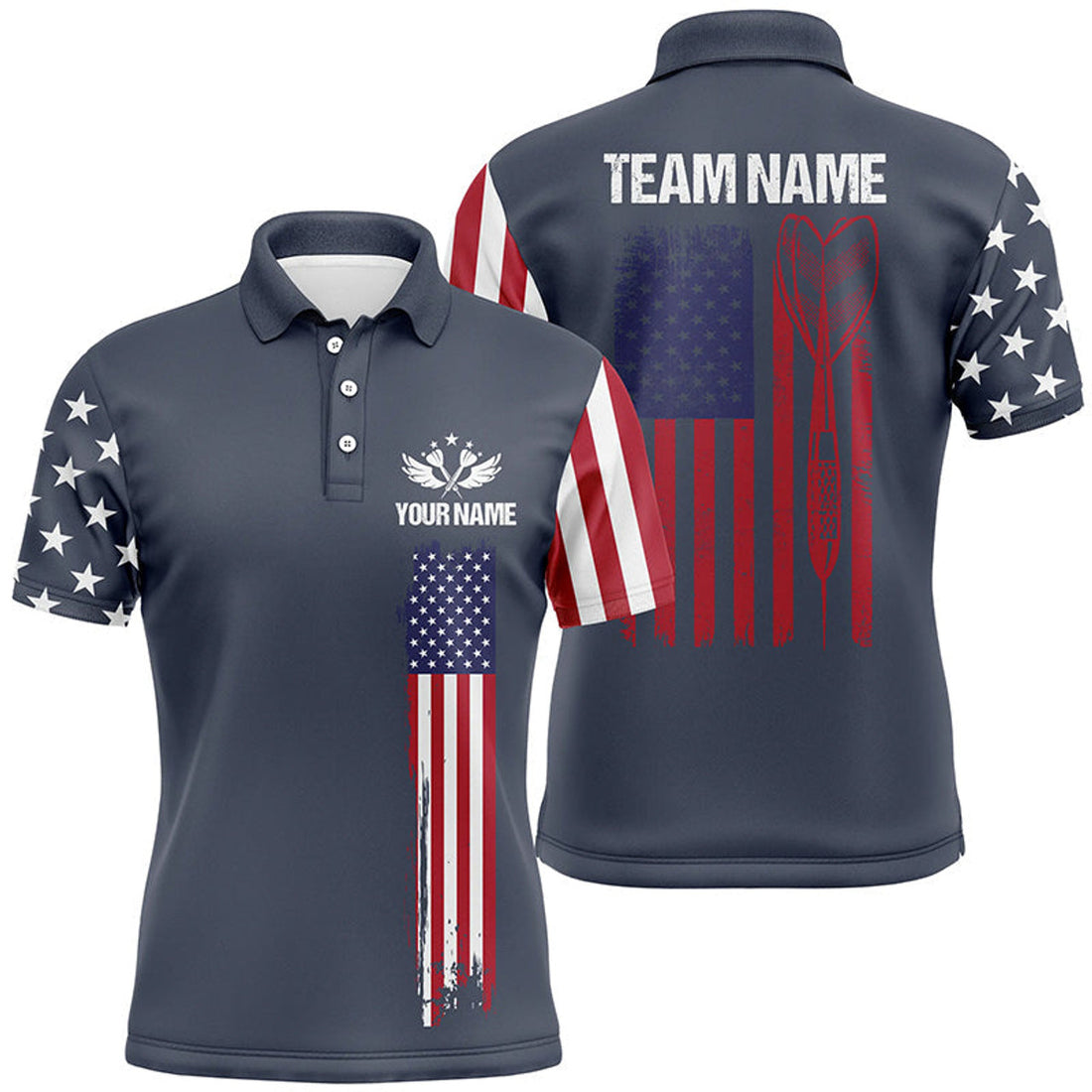 Custom Navy American Flag Patriotic Darts Jersey Men's Polo Shirt S-5XL