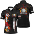 Custom Fire Skull Golf Shirt American Flag Golf Gifts Men's Polo Shirt S-5XL