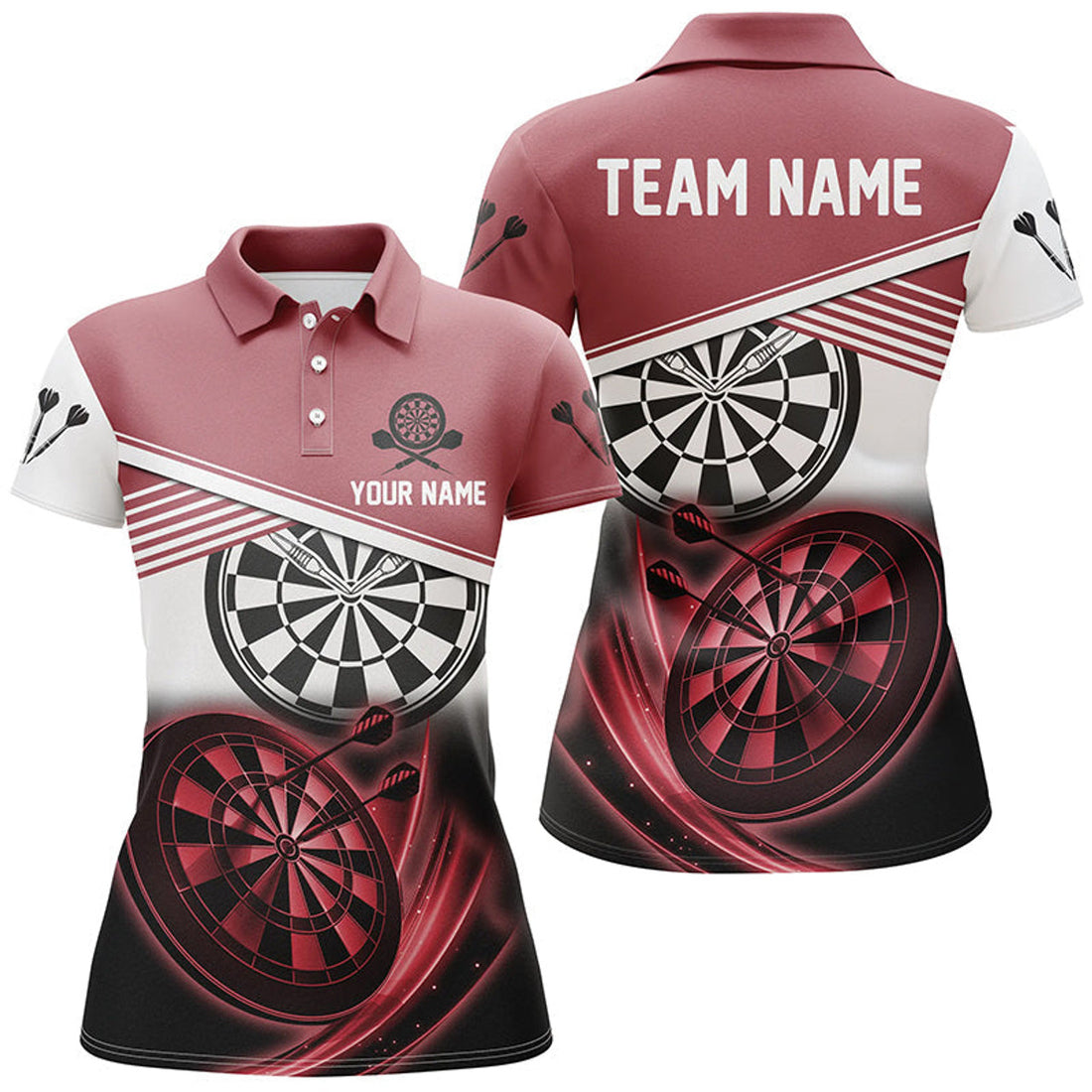 Custom Personalized Red Black Cool Darts Team Shirt for Women's Polo Shirts S-5XL