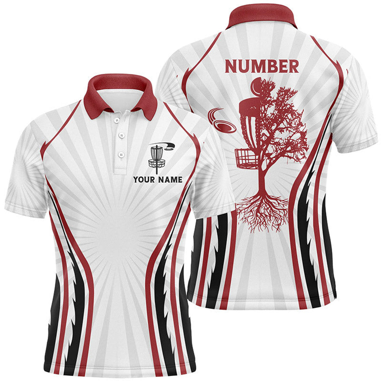 Retro Red Fire Disc Golf Personalized Mens Polo Shirt S-5XL