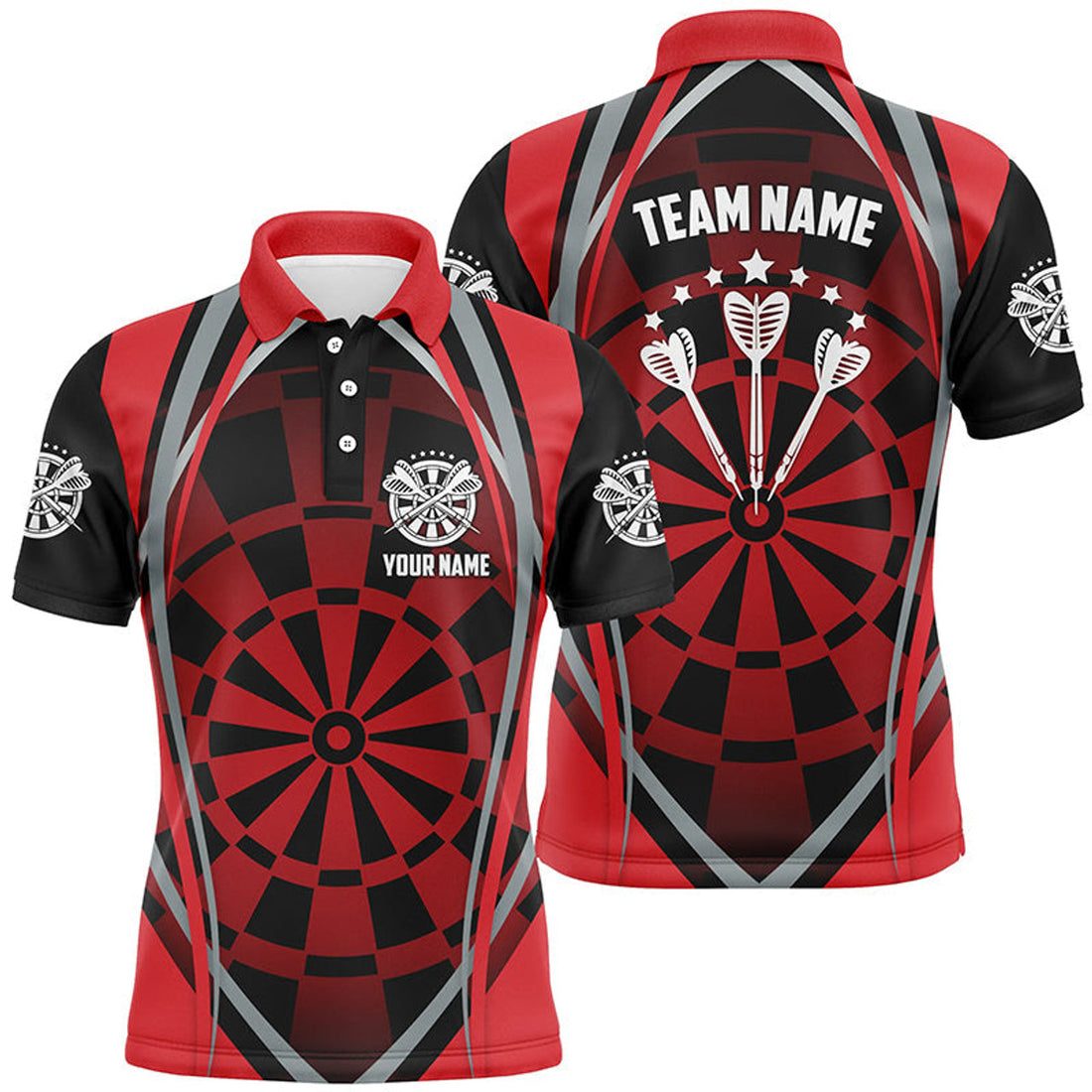 Personalized Cool Darts Jersey Red Black Men's Polo Shirt S-5XL