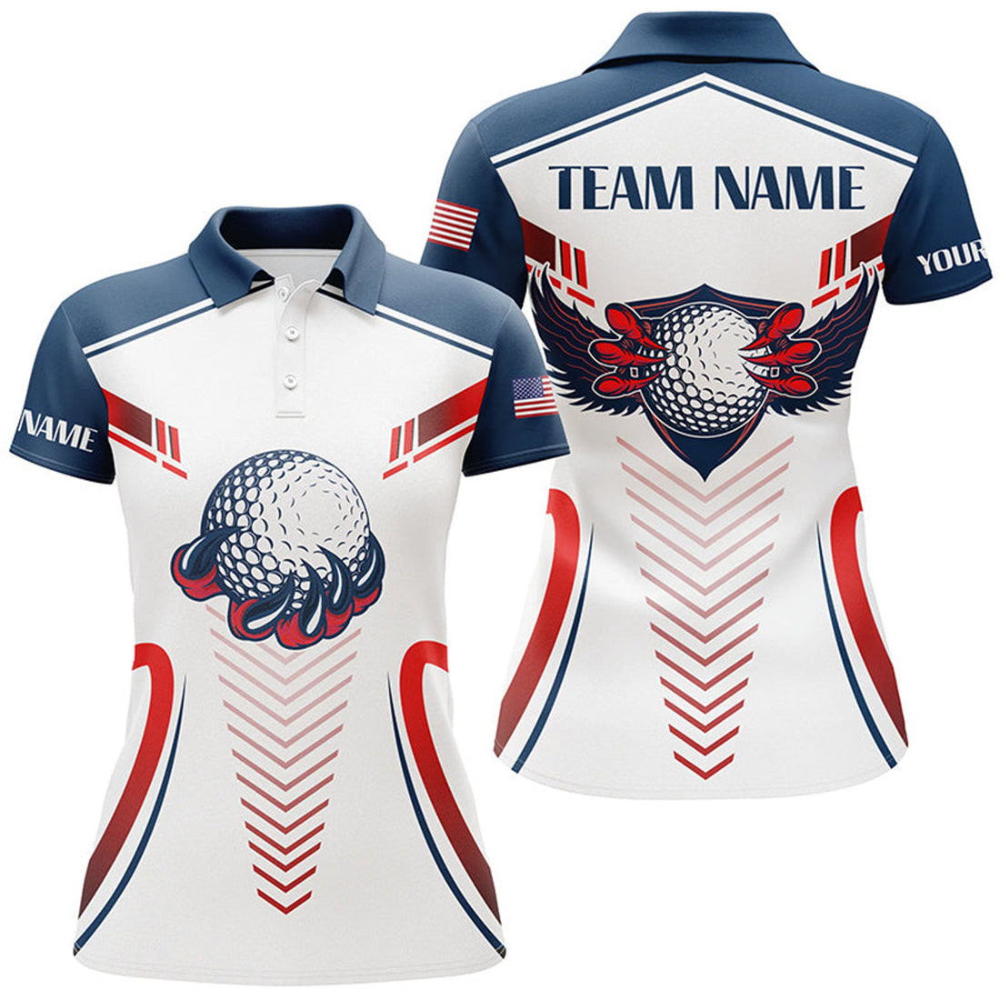 Customized American Flag Eagle Golf Shirt Team Gift for Her Women's Polo Shirts S-5XL