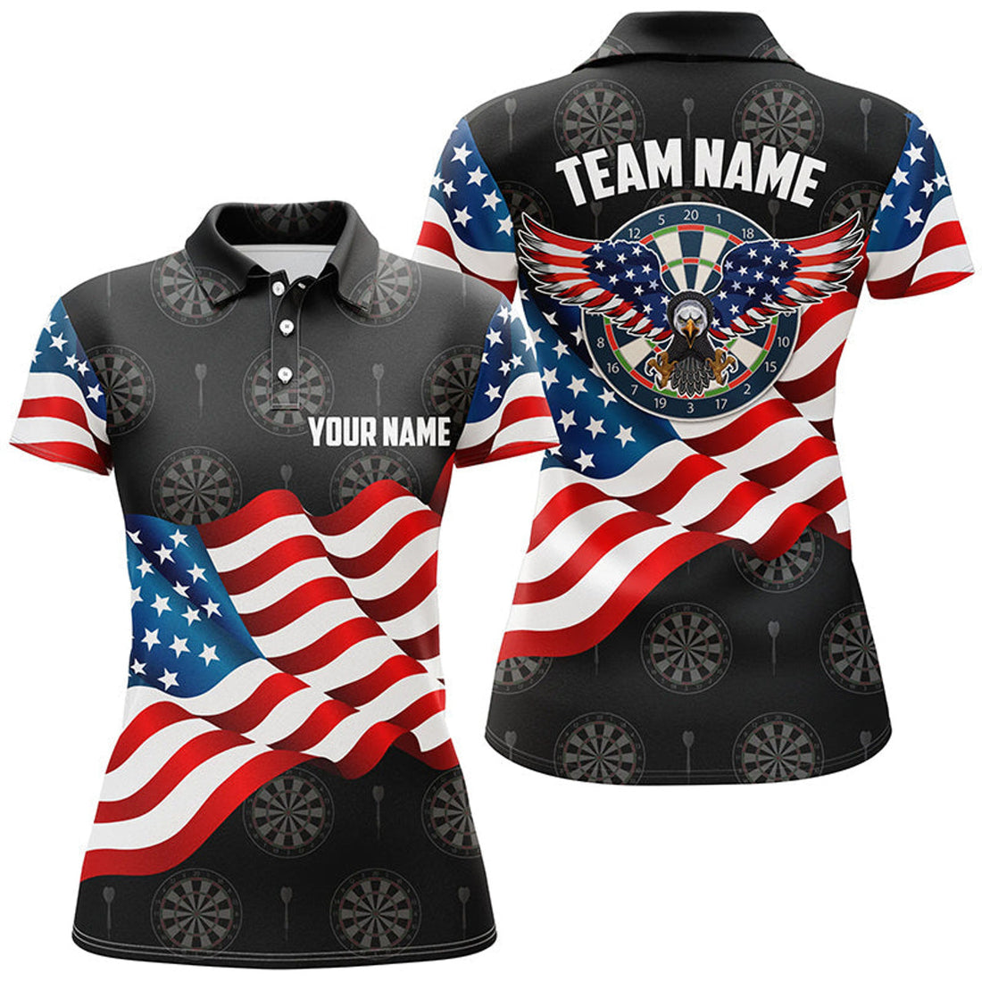 Custom Waving American Flag Eagle Patriotic Darts Polo Women's Polo Shirts S-5XL