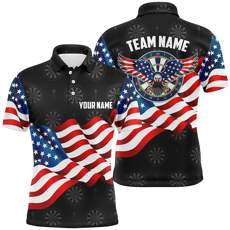 Waving American Flag Eagle Patriotic Mens Darts Polo Shirt S-5XL