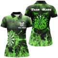 Custom Green Black Fire Flame Darts for Women's Polo Shirts S-5XL