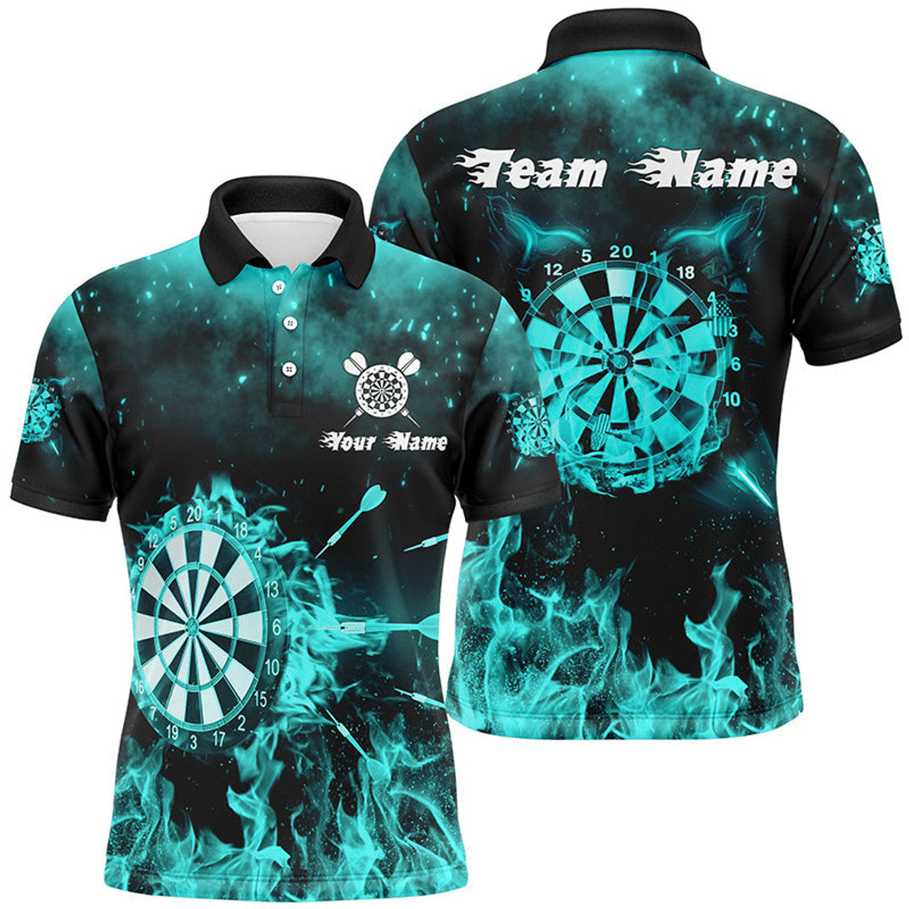 Custom Turquoise Fire Flame Darts Jersey for Men Men's Polo Shirt S-5XL