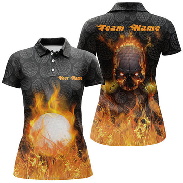 Custom Orange Skull Golf Shirts for Women Best Golf Gifts Women's Polo Shirts S-5XL
