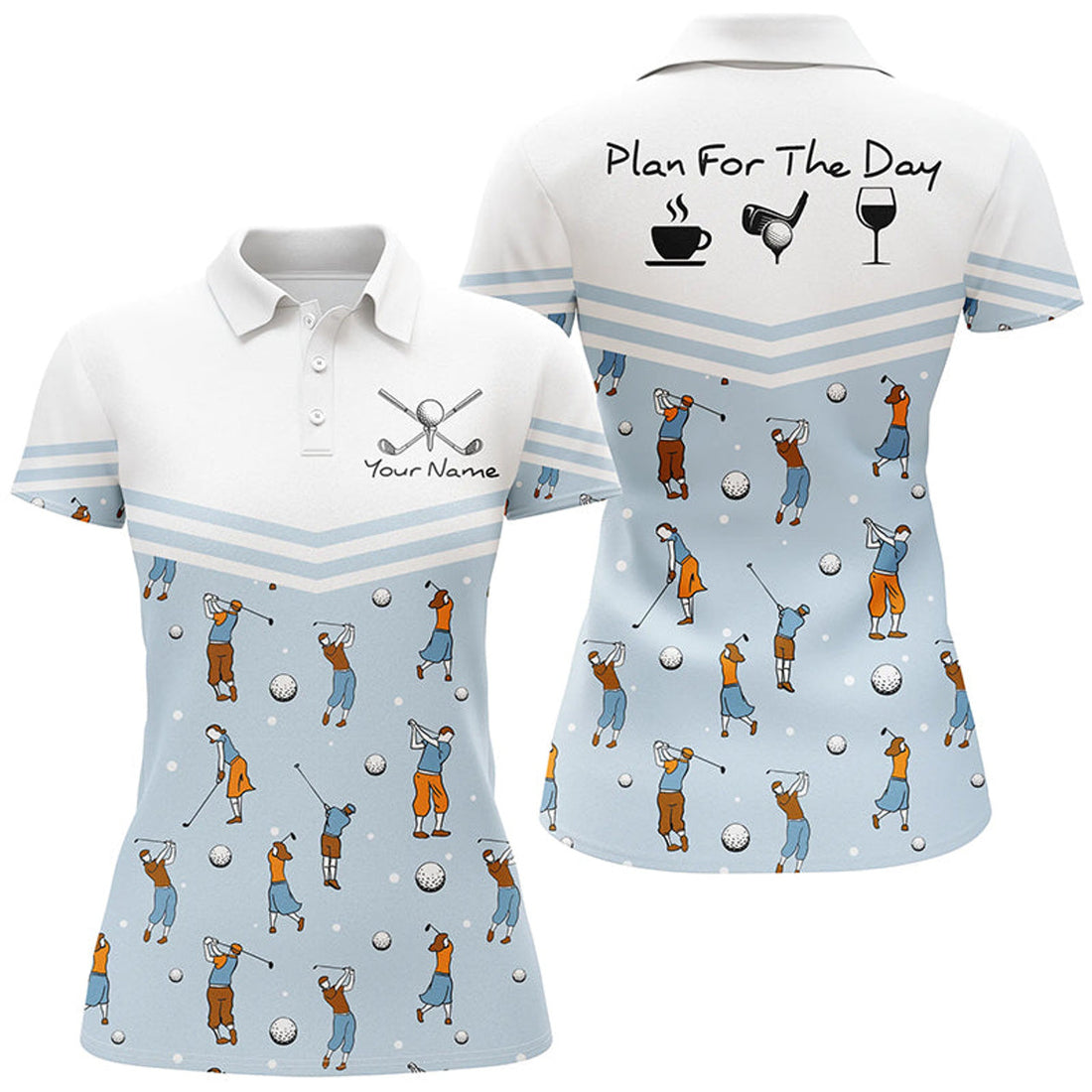 Custom Cute Blue Golf Playing Plan Shirts Unique Golf Gifts Women's Polo Shirts S-5XL