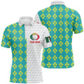 Custom Blue Yellow Argyle Mexican Flag Patriotic Golf Men's Polo Shirt S-5XL