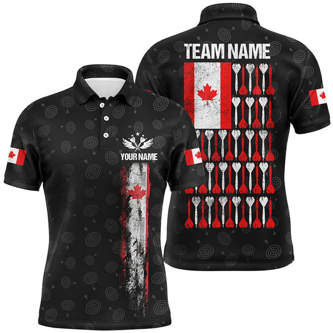 Retro Canada Flag Black Darts Custom Patriotic Men's Polo Shirt S-5XL