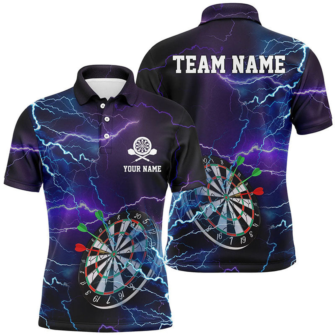 Personalized Thunder Lightning Purple Men's Darts Polo Shirt S-5XL