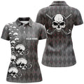 Custom Elegant Argyle Pattern Skull Women's Golf Polo Shirts Black S-5XL