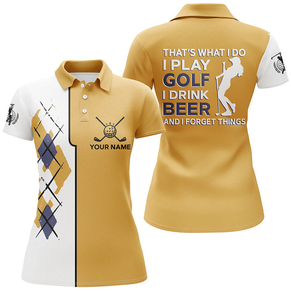 Custom Argyle Beer Golf Shirt Yellow Funny Gift for Women's Polo Shirts S-5XL