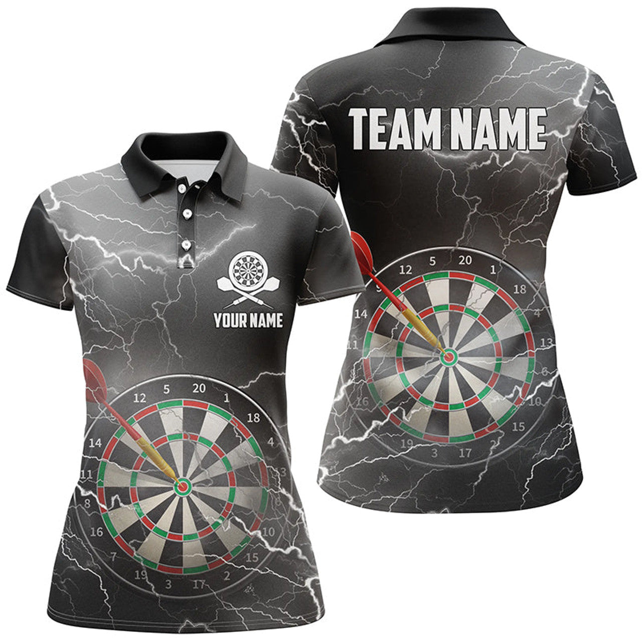 Custom Thunder Lightning Black Grey Darts Shirt for Women's Polo Shirts S-5XL