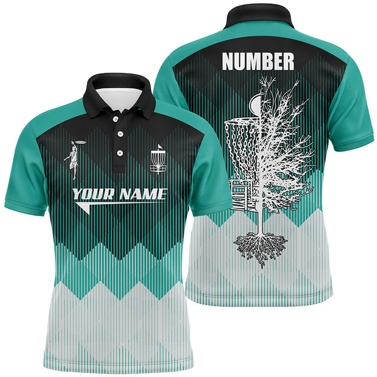 Custom Turquoise Geometric Pattern Disc Golf Golf Gifts Men's Polo Shirt S-5XL