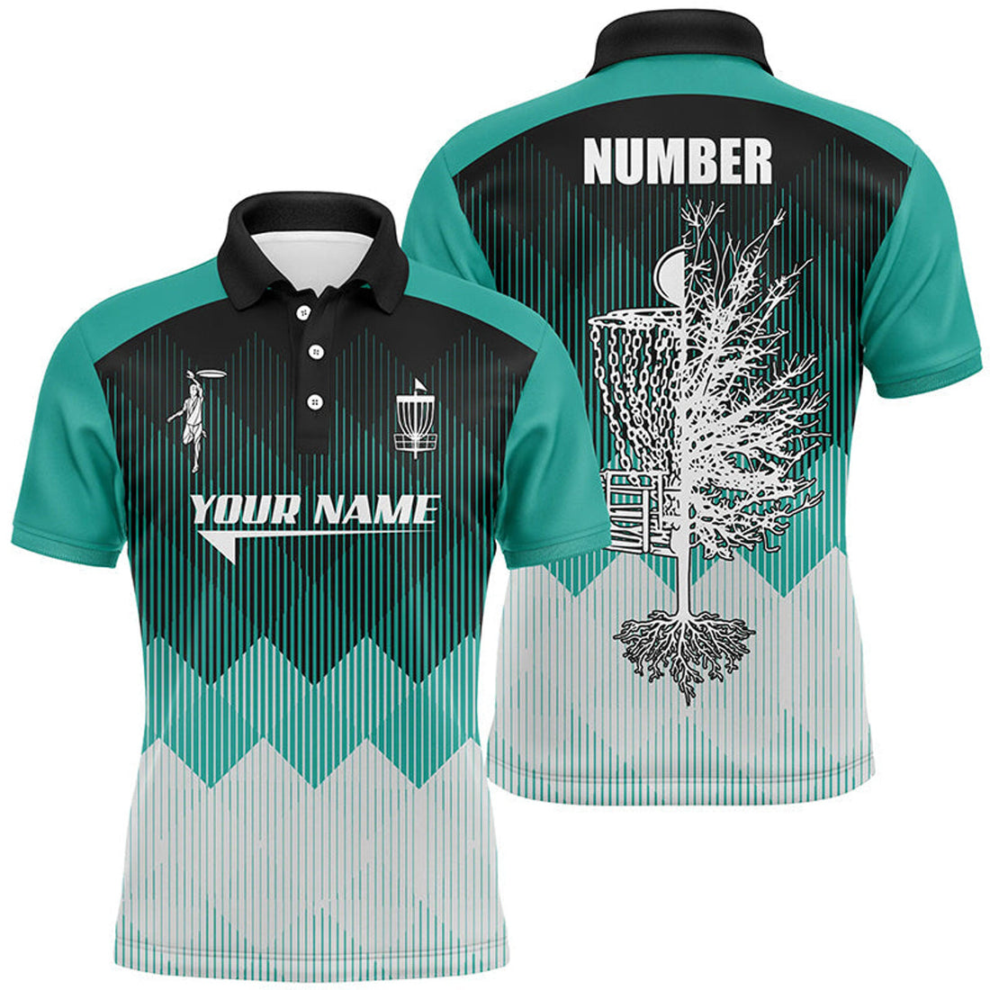 Custom Turquoise Geometric Pattern Disc Golf Golf Gifts Men's Polo Shirt S-5XL