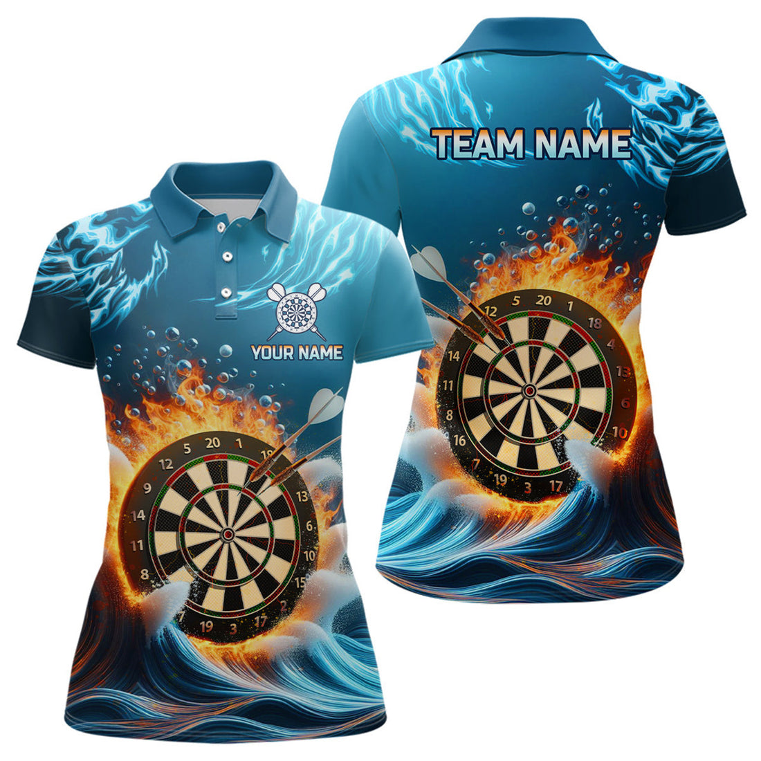Custom Fire And Water Blue Women's Darts for Women Polo Shirt S-5XL