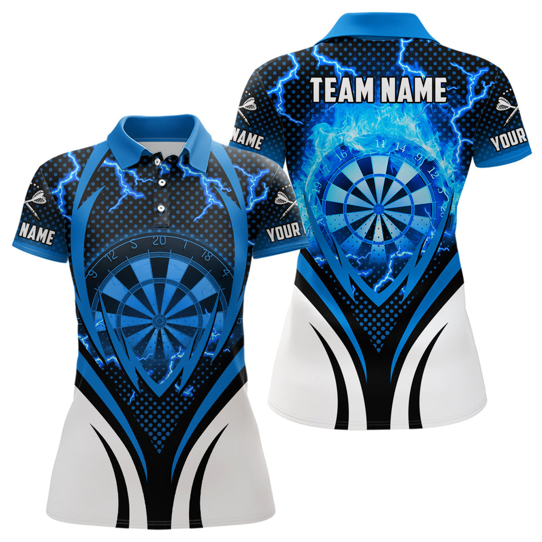 Custom Blue Thunder Lightning Dart Shirt Cool Design Women's Polo Shirts S-5XL