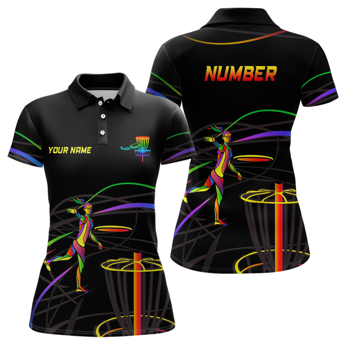 Custom Rainbow Disc Golf Shirt with Number Design Women's Polo Shirts S-5XL