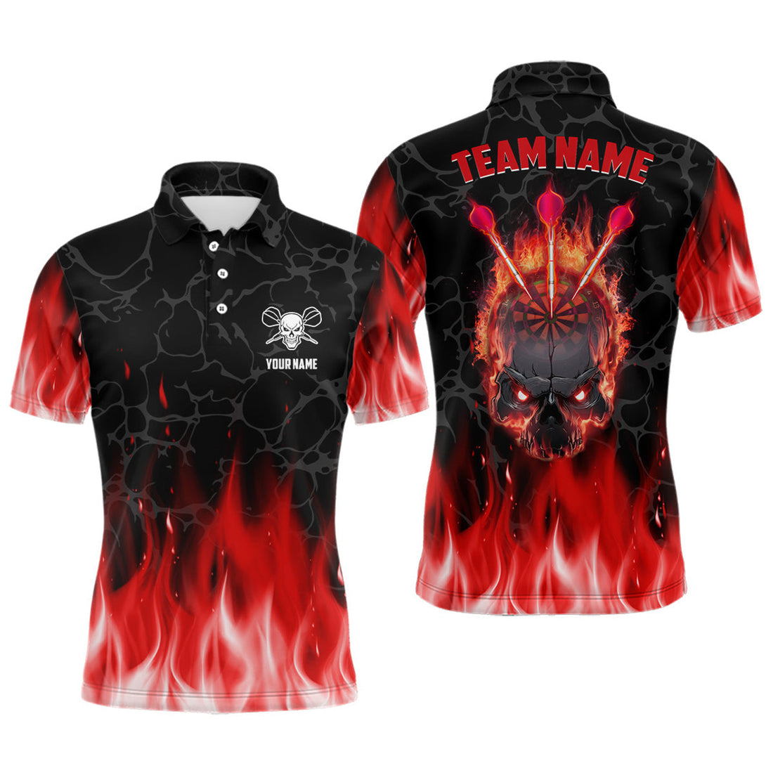 Custom Red Flame Skull Darts Shirt Cool Dart Jerseys Men's Polo Shirt S-5XL