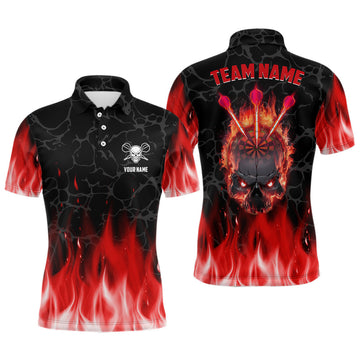 Custom Red Flame Skull Darts Shirt Cool Dart Jerseys Men's Polo Shirt S-5XL