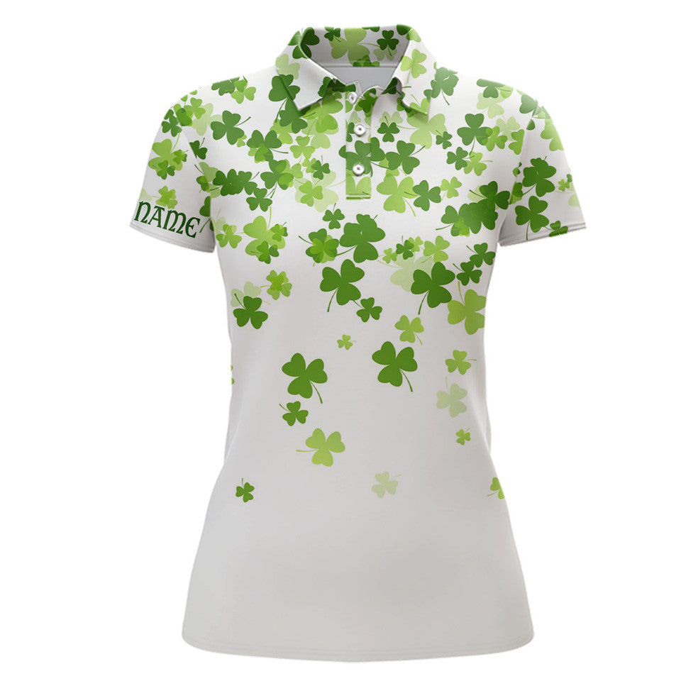 Custom Green Clover St Patrick Day Cool Golf Tops Women's Polo Shirts S-5XL
