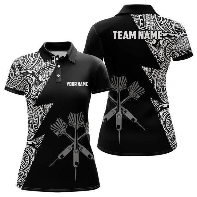 Custom Lightning Tribal Black White Darts Personalized Women's Polo Shirts S-5XL