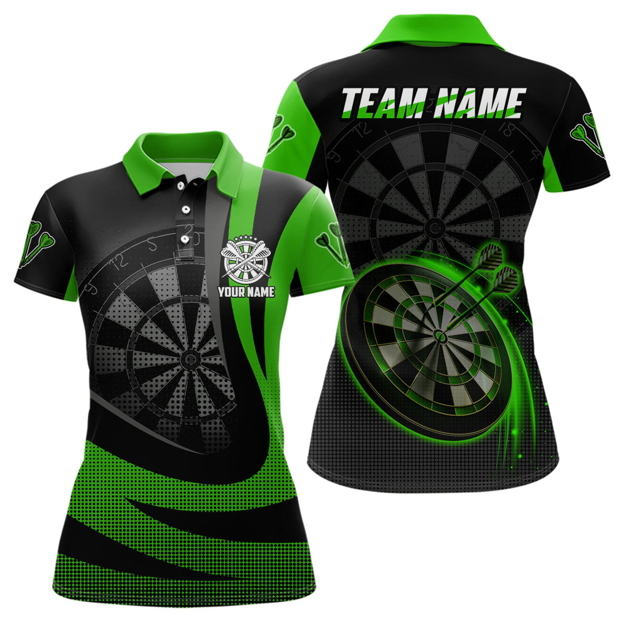 Custom Personalized Black Green Darts Cool Darts Team Women's Polo Shirts S-5XL