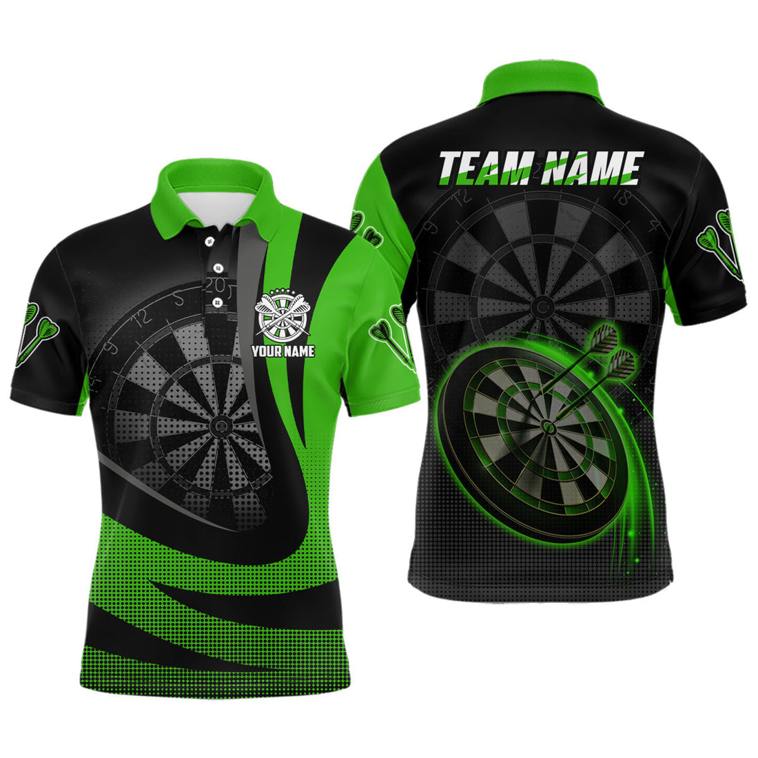 Personalized Black Green 3D Darts Team Jersey Cool Design Men's Polo Shirt S-5XL