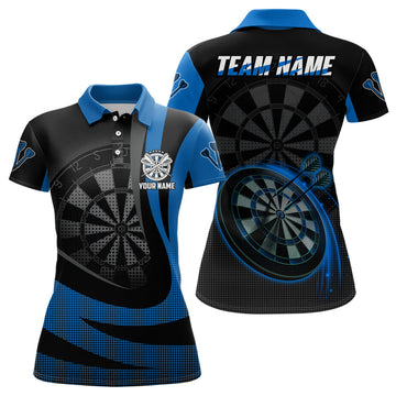 Custom Personalized Black Blue 3D Darts Cool Team Women's Polo Shirt S-5XL