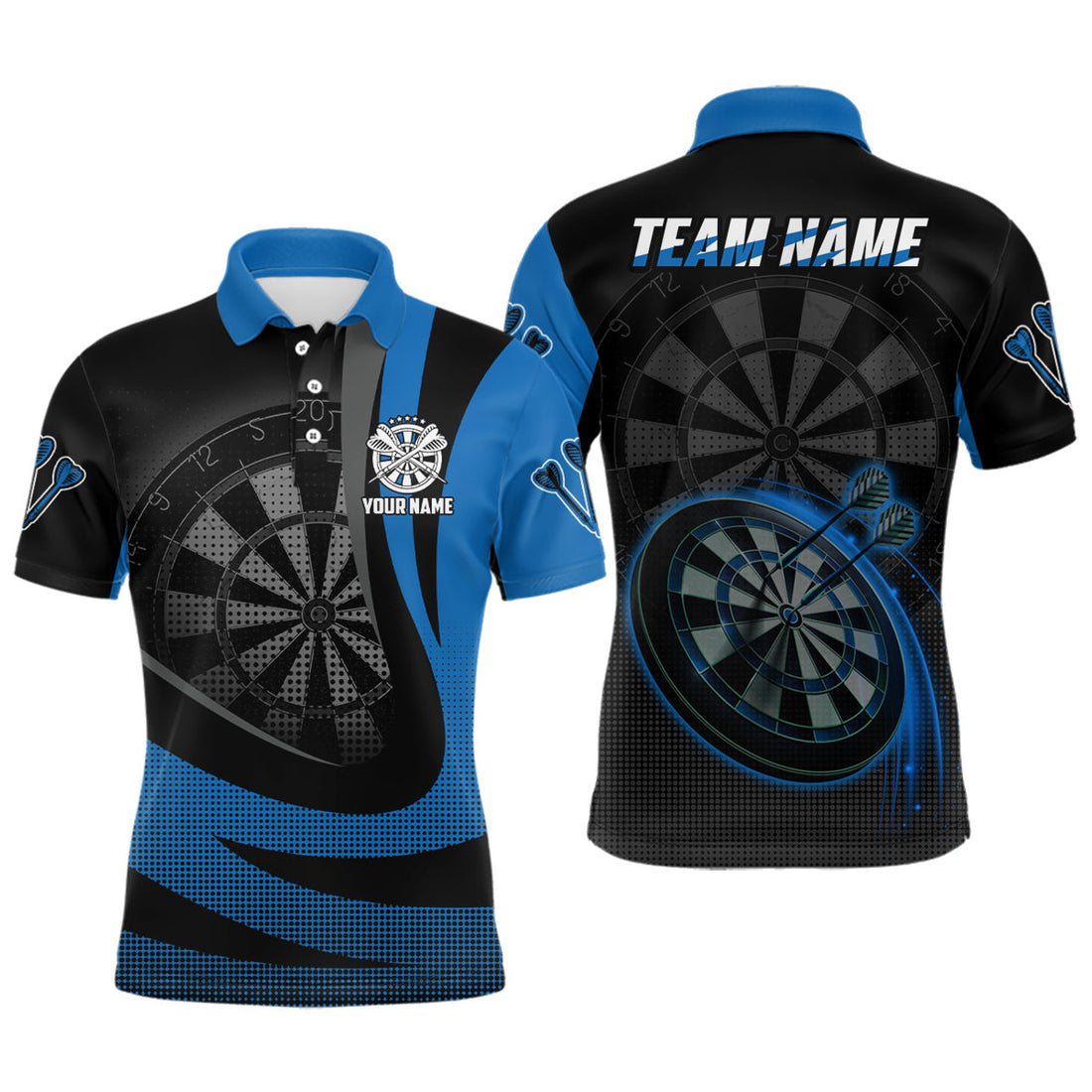 Custom Cool Darts Team Jersey Black Blue 3D Men's Polo Shirt S-5XL
